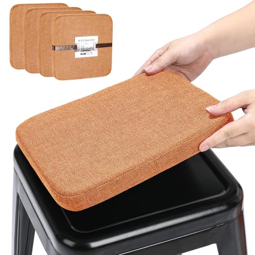 BUYUE Leinen magnetische Barhocker Kissen 1 Stück, verbesserte Anti-Rutsch atmungsaktiv kleinen Stuhl Sitzpolster für Cafe Bistro stapelbar Metallhocker (Quadrat, orange, 4) von BUYUE