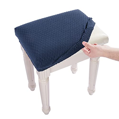 BUYUE Luxuriöser Bezug für Waschtischbank, 38,1 cm - 50,8 cm L x 30 cm B, Stretch-Jacquard, waschbar, rechteckig, Esszimmerhocker-Schonbezug (Größe XS, Marineblau) von BUYUE