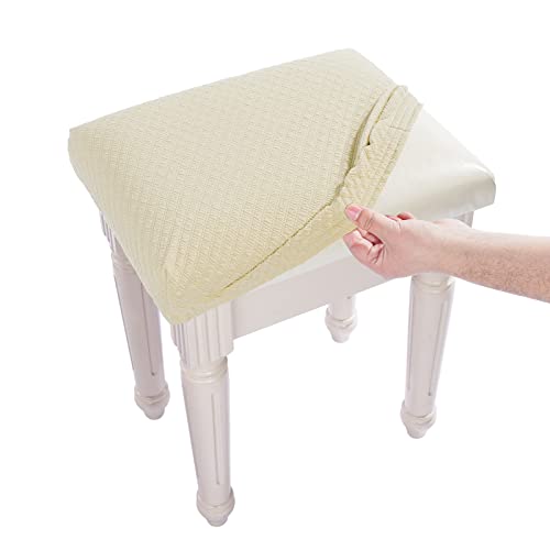 BUYUE Luxuriöser Bezug für Waschtischhocker, 38,1 cm - 50,8 cm L x 30 cm B (30 cm - 39,9 cm) B, rechteckig, klein, Stretch-Jacquard, waschbar, Größe XS, Beige von BUYUE