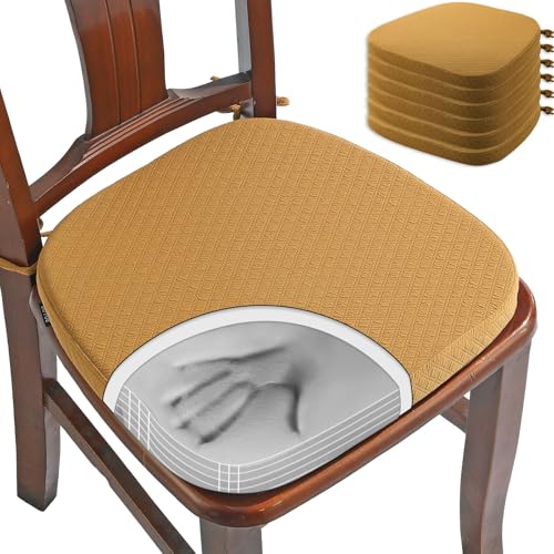 BUYUE Luxus Memory Foam Stuhl Kissen 6 Pack, Jacquard 40cm U-Form komfortable Esszimmerstuhl Pad, abnehmbare rutschfeste Küche Stuhl Sitzkissen, (6 Stück, Ocker) von BUYUE