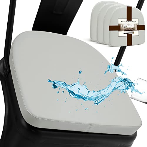 BUYUE Metall-Stuhlkissen mit Magnet-Satz von 4, Luxus PU-Leder wasserdicht Anti-Rutsch-Sitzpolster für Küche Cafe Essen Bistro stapelbar Stühle (U-Form, hellgrau, 4) von BUYUE