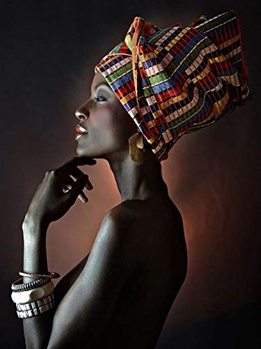 Bilder Auf Leinwand,Afrikanische Nackte Frau Indischen Stirnband Portrait Dekor Leinwand Gemälde Kunstdruck Poster Bild Wand Schlafzimmer Wohnzimmer Dekoration Malerei Wandbild, 70 X 100 cm von BUZHIA