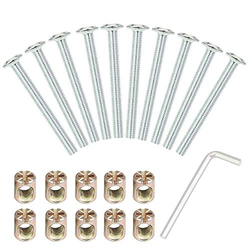 BUZIFU 11 StückMöbelverbinder Schrauben M6 Möbelschrauben Verbindungsschrauben 10 x 13 mm Möbel Zylindermutter M6 Möbelbolzen Verzinkter Quermutterbolzen mit Sechskant Winkelschlüssel für Stühle von BUZIFU