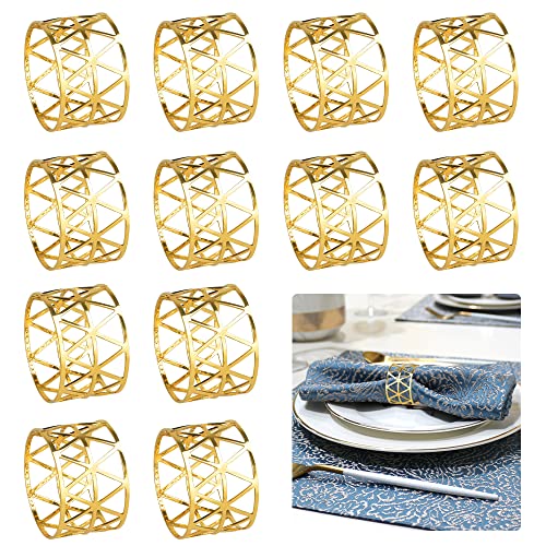 BUZIFU 12 Stück Serviettenringe Gold Hollow Out Serviettenringe Metall Serviettenschnallen Serviettenhalter Bankett-Serviettenring für Hochzeitsfeier Abendessen Esstischdekoration von BUZIFU