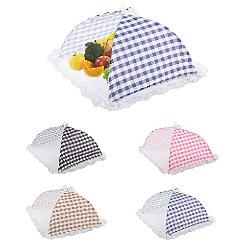 BUZIFU 4 Stück Fliegenhaube 32x31cm Insektenschutzhaube Faltbar Speisehaube Kuchenabdeckung Netz Mehrfarbig Speiseschirm Fliegenschirm Lebensmittel Netzabdeckung Obsthaube für Picknick Partys von BUZIFU