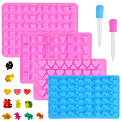BUZIFU 4 Stück Gummibärchen Form Süßigkeitsformen mit 2 Pipetten Silikon-Schokoladenformen Eiswürfelformen Silikonformen Backen Bonbonform Silikon Selber Machen Set für Süßigkeiten Gelee Schokolade von BUZIFU