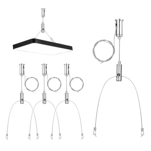 BUZIFU 4 Stück Seilaufhängung Edelstahl 1.5mm*1m Drahtseile Aufhängeset Montage Stahlseil Hängende Aufhängung Befestigung Drahtseil Einstellbares Drahtseil für LED Panel Lampe Aquarium Licht von BUZIFU