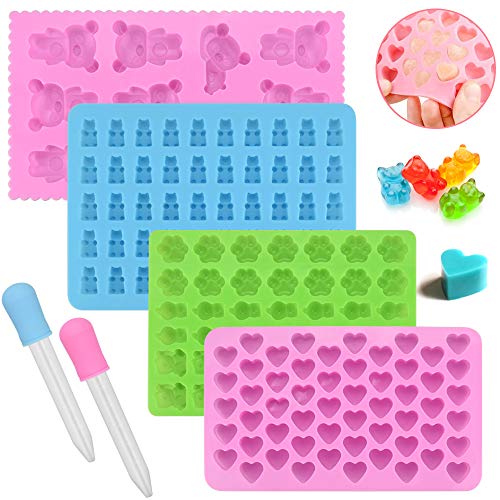 BUZIFU Gummibärchen Formen 4 PCS Süßigkeiten-Silikonformen Gummibärchen Selber Machen Set Schokoladenform Pralinenformen Herz Stern Bär Formen mit 2 Dropper für Süßigkeiten, Schokolade, Gelee von BUZIFU