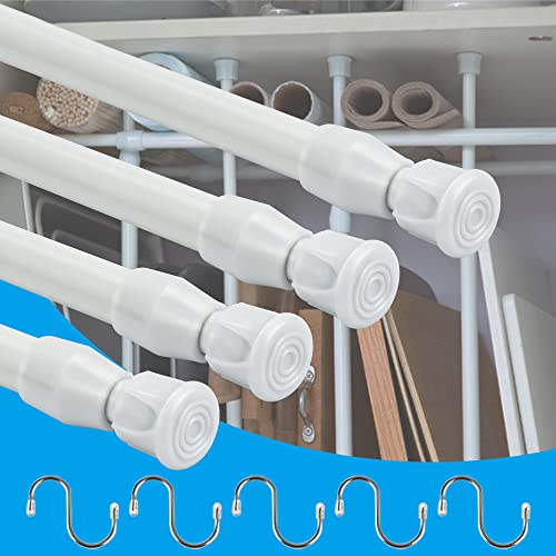 BUZIFU Teleskopstange 5 Stück Ausziehbare Klemmstange 30-50 cm Gardinenstange Klemmbar Kleiderstange Vorhangstange ohne Bohren Spannstange mit S Haken für Vorhangstange, Schrank, DIY-Regal, Weiß von BUZIFU