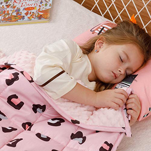 BUZIO Gewichtete Decke für Kinder, Ultra-gemütlich, gepunktet und Baumwoll-Seiten mit Cartoon-Mustern, schwere Decke, ideal zum Beruhigen und Schlafen, Pink Panther, 90 x 120cm, 2.3kg von BUZIO