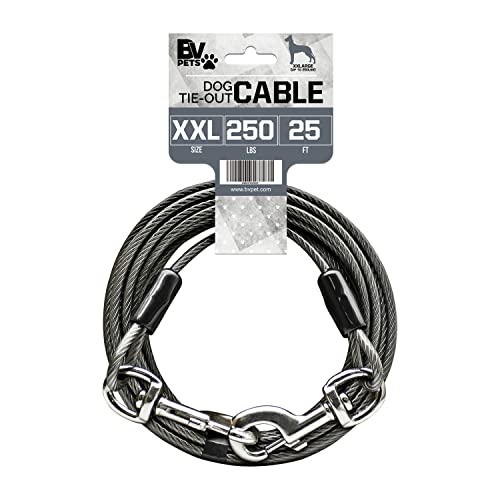 BV Hundeleinenkabel, 7,6 m, bis zu 113,4 kg, reflektierende Leinen für den Hof, strapazierfähig, mit Schnellverschluss-Drehclips und um 360° drehbarem Verschluss, geflochtener Stahl und rostfreie von BV