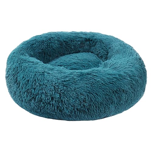 BVAGSS Hundebett Rund Katzenbett Flauschig Donut Kuscheliges Hundekissen Waschbar Ultra Weicher Plüsch Haustierbett für Kleine, Mittelgroße und Große Hunde, Katzen XH034 (Diameter:70cm, Cyan) von BVAGSS