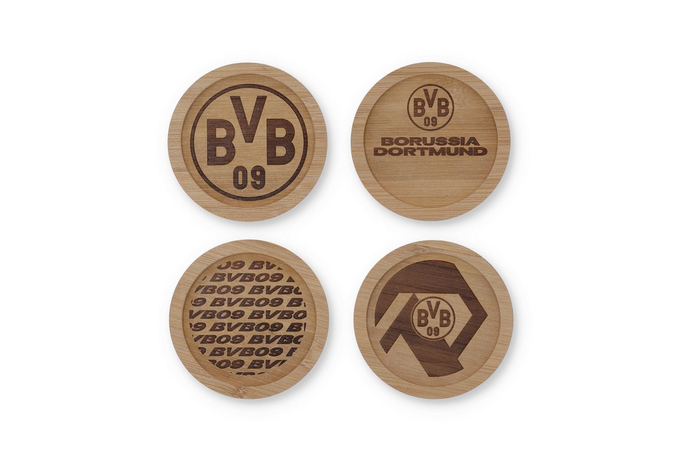 BVB MERCHANDISING Glasuntersetzer BVB Holz-Untersetzer 4er-Set von BVB MERCHANDISING