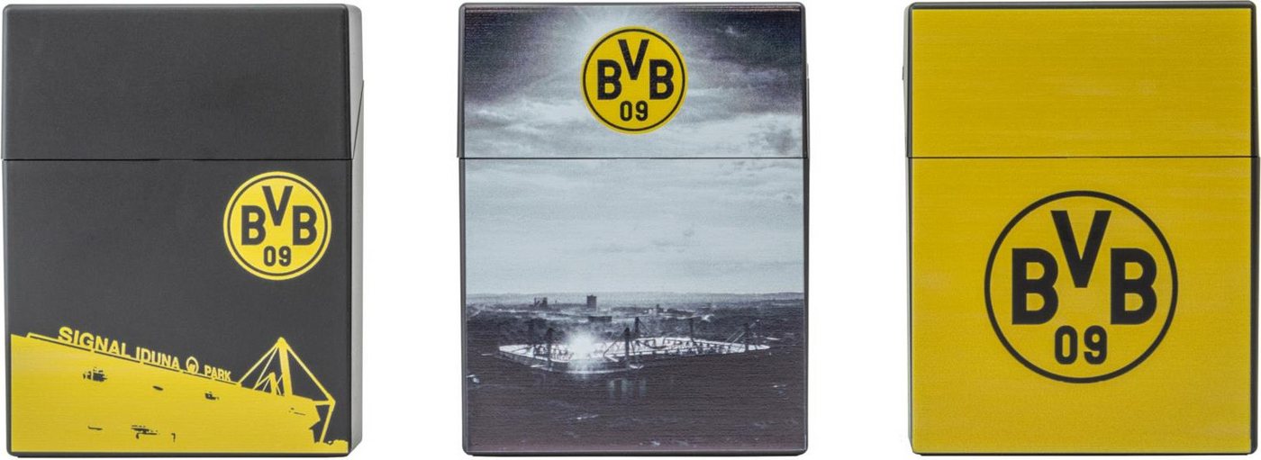 BVB Aufbewahrungsbox Klickbox, Zigarettenbox mit Sprungdeckel 3er Set schwarz gelb (3 St) von BVB