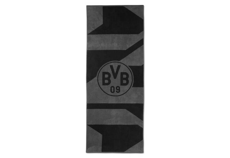 BVB Badetuch BVB Badetuch grau/schwarz 70x180 cm, Bio-Baumwolle (schwarzes BVB-Emblem, 1-St), BVB Badetuch mit Schlaufe von BVB