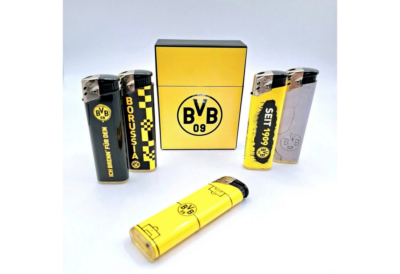 BVB Feuerzeuge 5x Mehrwegfeuerzeug + Aufbewahrungsbox Klickbox Borussia Dortmund, Borussia Dortmund schwarz gelb BVB Feuerzeuge 5x Mehrwegfeuerzeug + Aufbewahrungsbox Klickbox Borussia Dortmund, Borussia Dortmund schwarz gelb von BVB