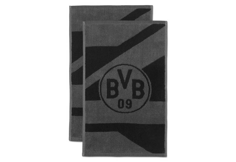 BVB Gästehandtücher BVB Gästetuch grau/schwarz 2er Set, 100% Biobaumwolle (2-St) von BVB