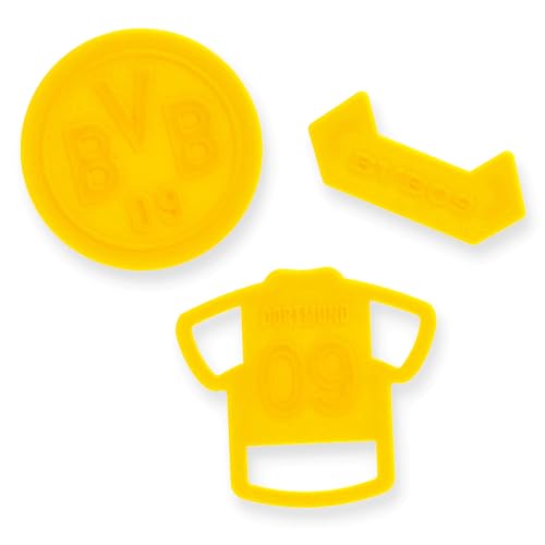 BVB Keksausstecher-Set, 3 Stück, Offizielles Borussia Dortmund Merchandise, Spülmaschinenfest, Gelb von BVB