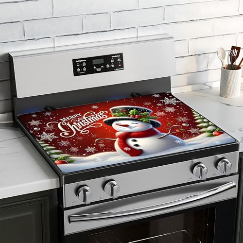 BVBOX Herdabdeckplatte für Elektroherd, 71,1 x 50,8 cm, Glas-Herdabdeckplatten für Gas, waschbar, dekorative Herdschutzmatte für Zuhause, Küche (Schneemann, 71,1 x 50,8 cm) von BVBOX