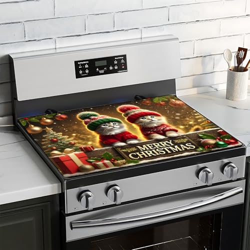 BVBOX Weihnachtliche Herdplattenabdeckung für Elektroherd, 71,1 x 50,8 cm, Glasherdabdeckplatten für Gas, waschbar, dekorative Herdschutzmatte für Zuhause, Küche (Kätzchen, 71,1 x 50,8 cm) von BVBOX