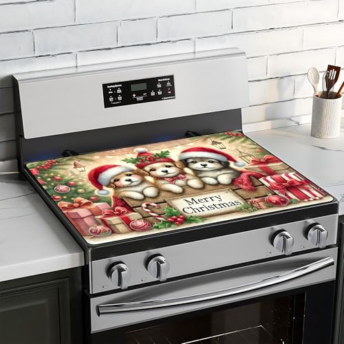 BVBOX Weihnachtliche Herdplattenabdeckung für Elektroherd, 71,1 x 50,8 cm, Glasherdabdeckplatten für Gas, waschbar, dekorative Herdschutzmatte für Zuhause, Küche (Welpen, 71,1 x 50,8 cm) von BVBOX
