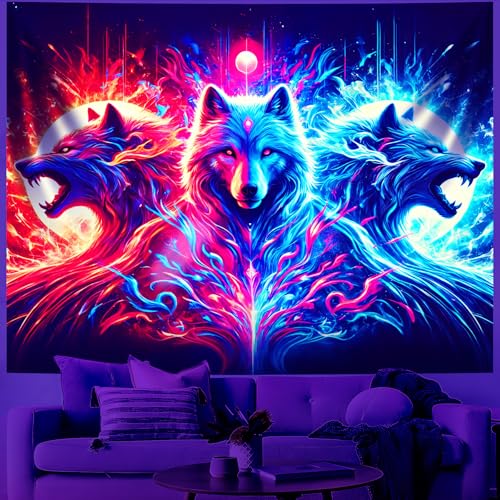 Schwarzlicht-Wandteppich, Tier-Tapisserie, leuchtet im Dunkeln, UV-reaktives Schwarzlicht, aufrechtes Poster, Wandbehang für Schlafzimmer, Wohnheim, Wohnzimmer, Hintergrunddekoration (Wolf, 150 x 130 Schwarzlicht-Wandteppich, Tier-Tapisserie, leuchtet im Dunkeln, UV-reaktives Schwarzlicht, aufrechtes Poster, Wandbehang für Schlafzimmer, Wohnheim, Wohnzimmer, Hintergrunddekoration (Wolf, 150 x 130 von BVBOX