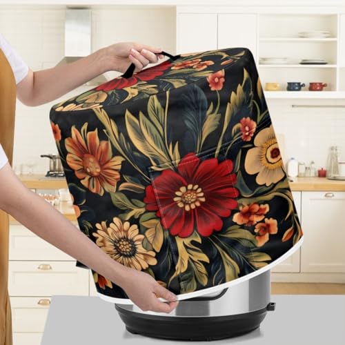Staubschutz für Küchengeräte für 3–6–8 Quart Instant Pot, Schnellkochtopf, Luftfritteuse und Schmortopf, dekorativer Gerätestaubschutz mit Tragegriff oben und Aufbewahrungstaschen (Blumen-1, 6 Quart) von BVBOX
