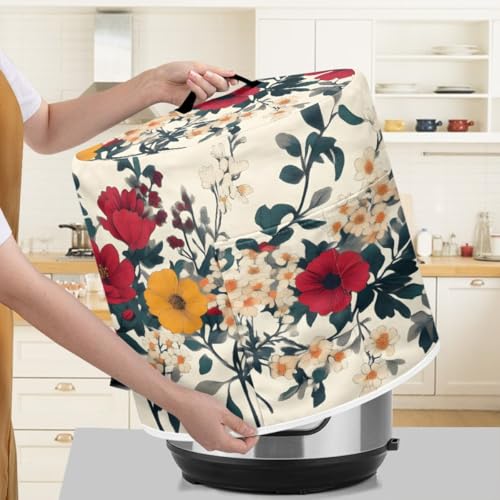 Staubschutz für Küchengeräte für 3–6–8 Quart Instant Pot, Schnellkochtopf, Luftfritteuse und Schmortopf, dekorativer Gerätestaubschutz mit Tragegriff oben und Aufbewahrungstaschen (Blumen-6, 3 Quart) von BVBOX