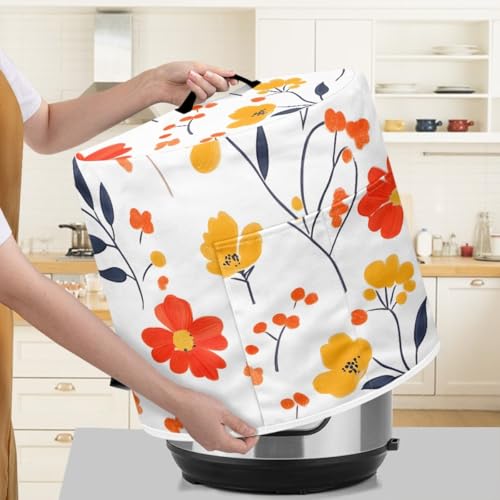Staubschutz für Küchengeräte für 3–6–8 Quart Instant Pot, Schnellkochtopf, Luftfritteuse und Schmortopf, dekorativer Gerätestaubschutz mit Tragegriff oben und Aufbewahrungstaschen (Blumen-8, 8 Quart) von BVBOX