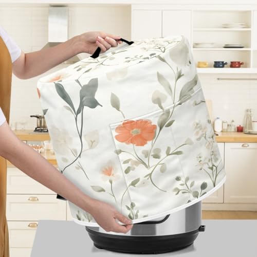 Staubschutz für Küchengeräte für 3–6–8 Quart Instant Pot, Schnellkochtopf, Luftfritteuse und Schmortopf, dekorativer Gerätestaubschutz mit Tragegriff oben und Aufbewahrungstaschen (Blumen-9, 8 Quart) von BVBOX