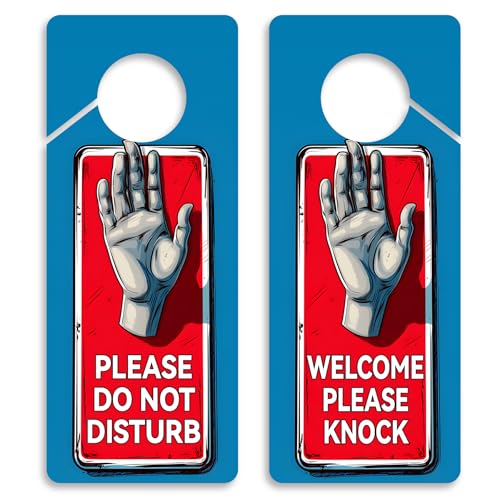 Türschild mit Aufschrift "Please Do Not Disturb" und "Welcome Please Knock", doppelseitig, 2 Stück, Blau von BVBOX