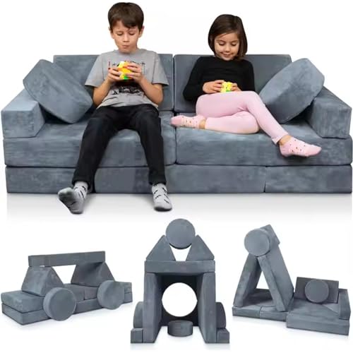 14-teiliges modulares Kinder-Spielsofa-Set, umwandelbares multifunktionales Schaumstoff-Kleinkindsofa for den BAU von Festungen und das Spielzimmer von BVCL