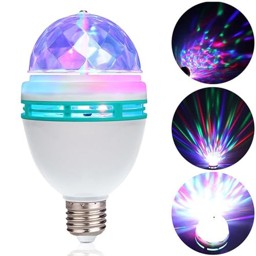 BVCL LED Disco Leuchten, 360° drehbar mit E27 Fassung, 3W, Ø 8 x 16 cm (D x H), RGB LED Disco Kugel von BVCL