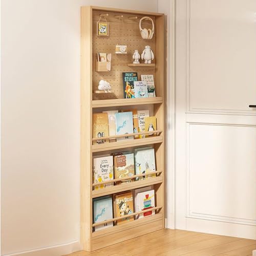 Bücherregal hinter der Tür, Schmales Bücherregal aus Holz mit Haken, 178cm Höhe, Platzsparend für Schlafzimmer, Wohnzimmer, Büro(4 Hooks,Width 70cm) von BVCL