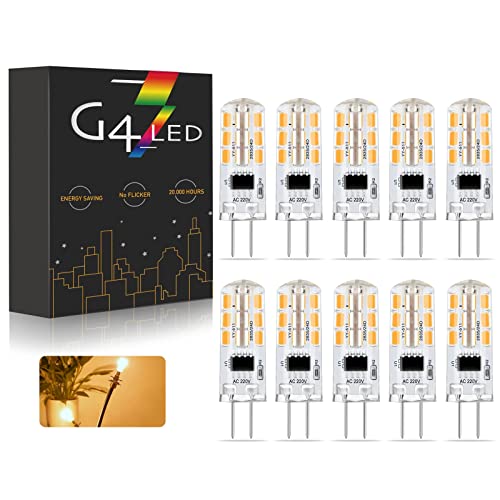 G4 LED Lampen, 220V 2W G4 LED Birnen Warmweiß 3000K 200LM, Ersatz für 20W Halogenlampen, Nicht Dimmbar Kein Flackern, 10 Stück von BVCL