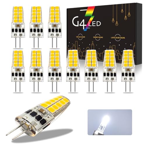 G4 LED Lampen, Kaltweiß 6000K AC/DC 12-24V 3W Dimmbar G4 LED Birnen 270LM, Ersatz für 20W 30W Halogenlampen, 10 Stück von BVCL