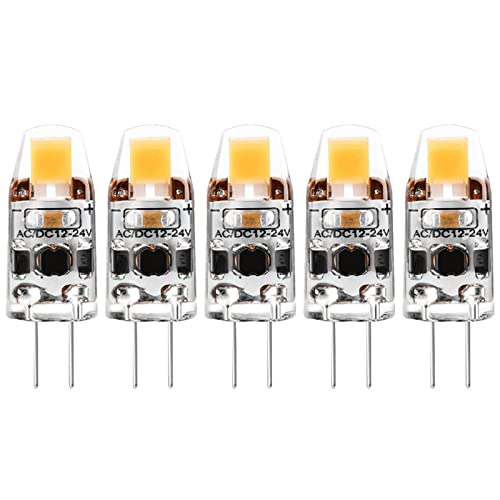 G4 LED Stiftsockellampe, 1.5W G4 COB Glühbirnen, Warmweiß 3000K, Ersatz für 10-15W Halogenlampen, Kein Flackern Dimmbar G4 LED Leuchtmittel Birne, 180LM, 5er Pack von BVCL
