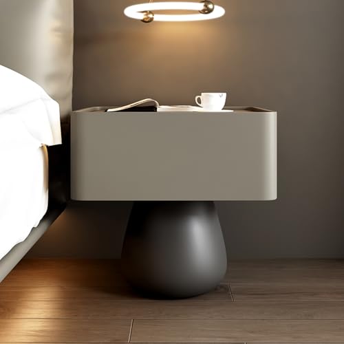 BVDHASDBT Einfach Moderner Nachttisch, Nachttisch Aus Holz, Glatter Und Runder Fußständer Aus Metall, Hochglanz-Beistelltisch, for Schlafzimmer, Schrank, Wohnheim(Grey,45x40x49cm) von BVDHASDBT