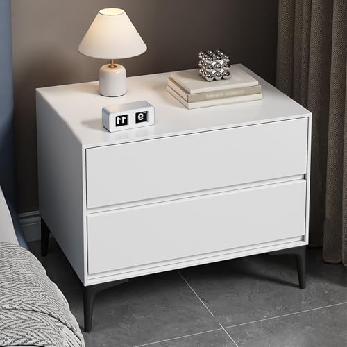 BVDHASDBT Kleiner Beistelltisch for Schlafzimmer, Nachttisch Aus Holz, Geschwungenes Profildesign, Metallbeine, for Schlafzimmer, Wohnzimmer, Geschwungenes Profildesign(White,50x40x50cm) von BVDHASDBT