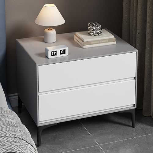 BVDHASDBT Kleiner Beistelltisch für Schlafzimmer, Nachttisch aus Holz, gebogenes Profil-Design, Metallbeine, für Schlafzimmer, Wohnzimmer, gebogenes Profil-Design (Hellgrau + Weiß, 50 x 40 x 50 cm) von BVDHASDBT