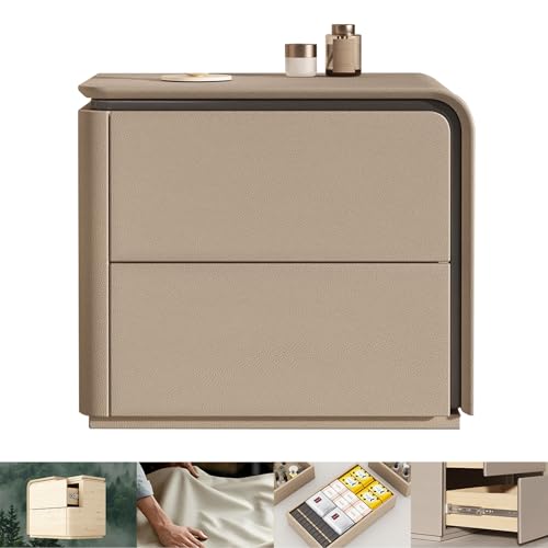 BVDHASDBT Kleiner Beistelltisch für Schlafzimmer, moderner Nachttisch aus Holz, Nachttisch mit Stauraum, gebogenes Profil-Design, für Schlafzimmer, Kinderzimmer, Schrank, Wohnzimmer (Khaki (rechts von BVDHASDBT