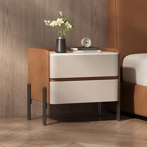 BVDHASDBT Moderner Beistelltisch, Kleiner Beistelltisch for Schlafzimmer, Kommode Aus Holz, Metallbeine for Schlafzimmer, Wohnzimmer, Geschwungenes Profildesign(Orange-Brown,50x40x50cm) von BVDHASDBT