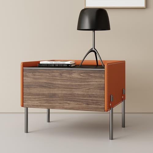 BVDHASDBT Moderner Nachttisch, einfach moderner Nachttisch, Massivholzschrank, stabile und langlebige Metallbeine, für Schlafzimmer und kleine Räume (Orange, 50 x 40 x 50 cm) von BVDHASDBT