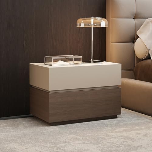 BVDHASDBT Moderner Nachttisch Aus Holz, Moderner Beistelltisch, Die Schrankbeine Sind Stabil Und Solide Mit Tiefen Schubladen, for Schlafzimmer, Wohnzimmer, Büros(Khaki+Walnut Grain,60x40x45cm) von BVDHASDBT