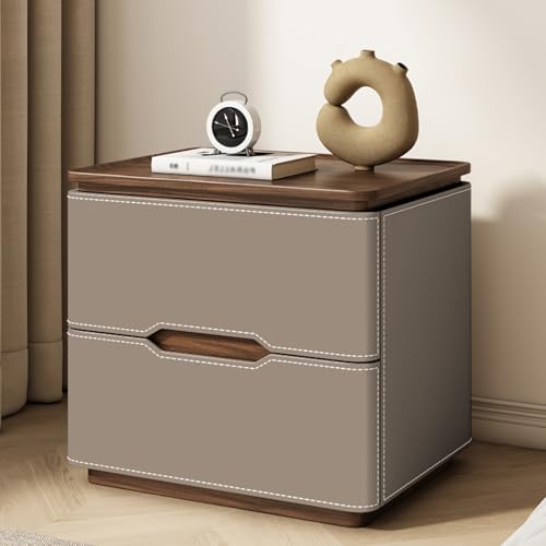 BVDHASDBT Moderner Nachttisch aus Holz, Nachttisch, kleine Kommode, 2 Schubladen, kleiner Nachttisch, gebogenes Profil-Design für Schlafzimmer, Wohnzimmer, Schrank (Kaffee, 40 x 40 x 50 cm) von BVDHASDBT