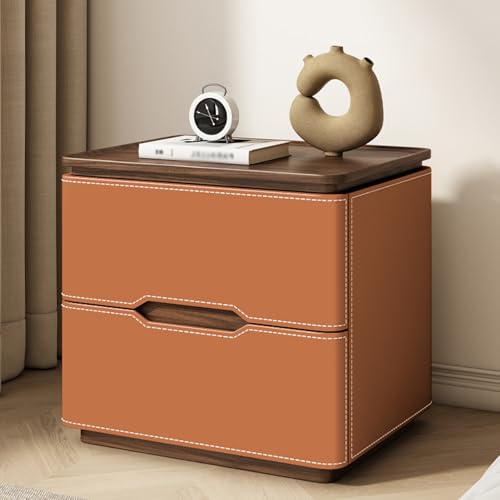 BVDHASDBT Moderner Nachttisch aus Holz, Nachttisch, kleine Kommode, 2 Schubladen, kleiner Nachttisch, gebogenes Profil-Design für Schlafzimmer, Wohnzimmer, Schrank (Orange, 40 x 40 x 50 cm) von BVDHASDBT