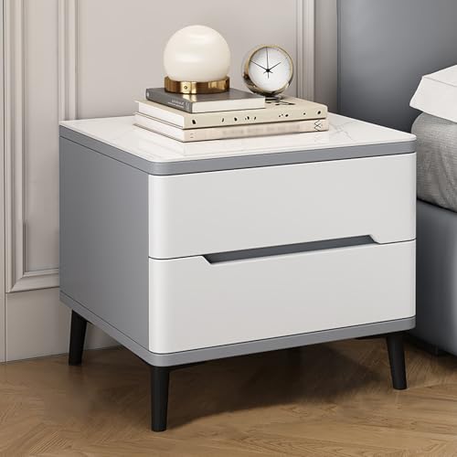 BVDHASDBT Moderner Nachttisch aus Holz, Schlafzimmeraufbewahrungsschublade, gebogenes Profil-Design, Felsplatte, Schreibtisch, moderner Beistelltisch, für kleine Räume, Schlafzimmer (Hellgrau + Weiß von BVDHASDBT