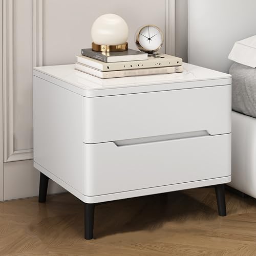 BVDHASDBT Moderner Nachttisch aus Holz, Schlafzimmeraufbewahrungsschublade, gebogenes Profil-Design, Felsplatte, Schreibtisch, moderner Beistelltisch, für kleine Räume, Schlafzimmer (Weiß, 50 x 40 x von BVDHASDBT