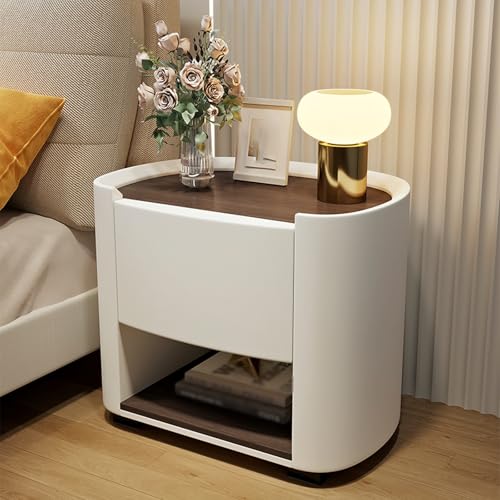 BVDHASDBT Nachttisch, Kleine Kommode, Nachttisch Aus Holz, Hochglanz-Beistelltisch, Geschwungenes Profildesign, for Den Eingangsbereich des Wohnzimmerflurs(White,55x40x50cm) von BVDHASDBT