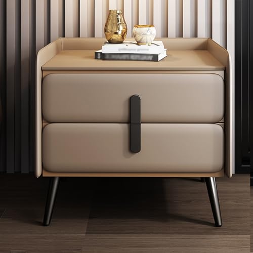 BVDHASDBT Nachttisch aus Holz, Schlafzimmeraufbewahrungsschublade, gebogenes Profil-Design, bogenförmiges Winkeldesign, Nachttisch für Schlafzimmer, Wohnzimmer (Khaki-Rosa, 45 x 40 x 49 cm) von BVDHASDBT